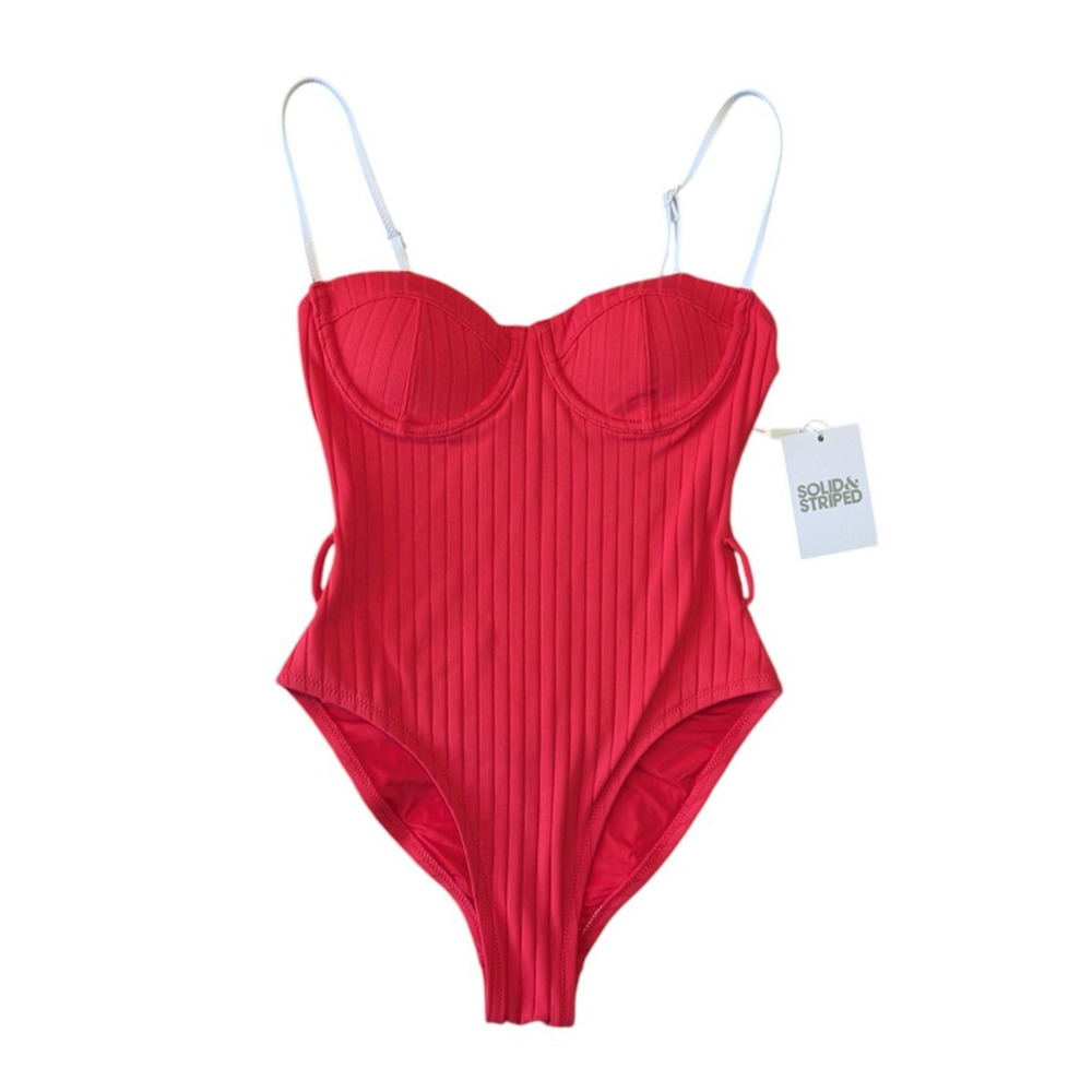 Solid & Striped Lipstick Red The Spencer Ribbed One Piece Swimsuit New Size XS